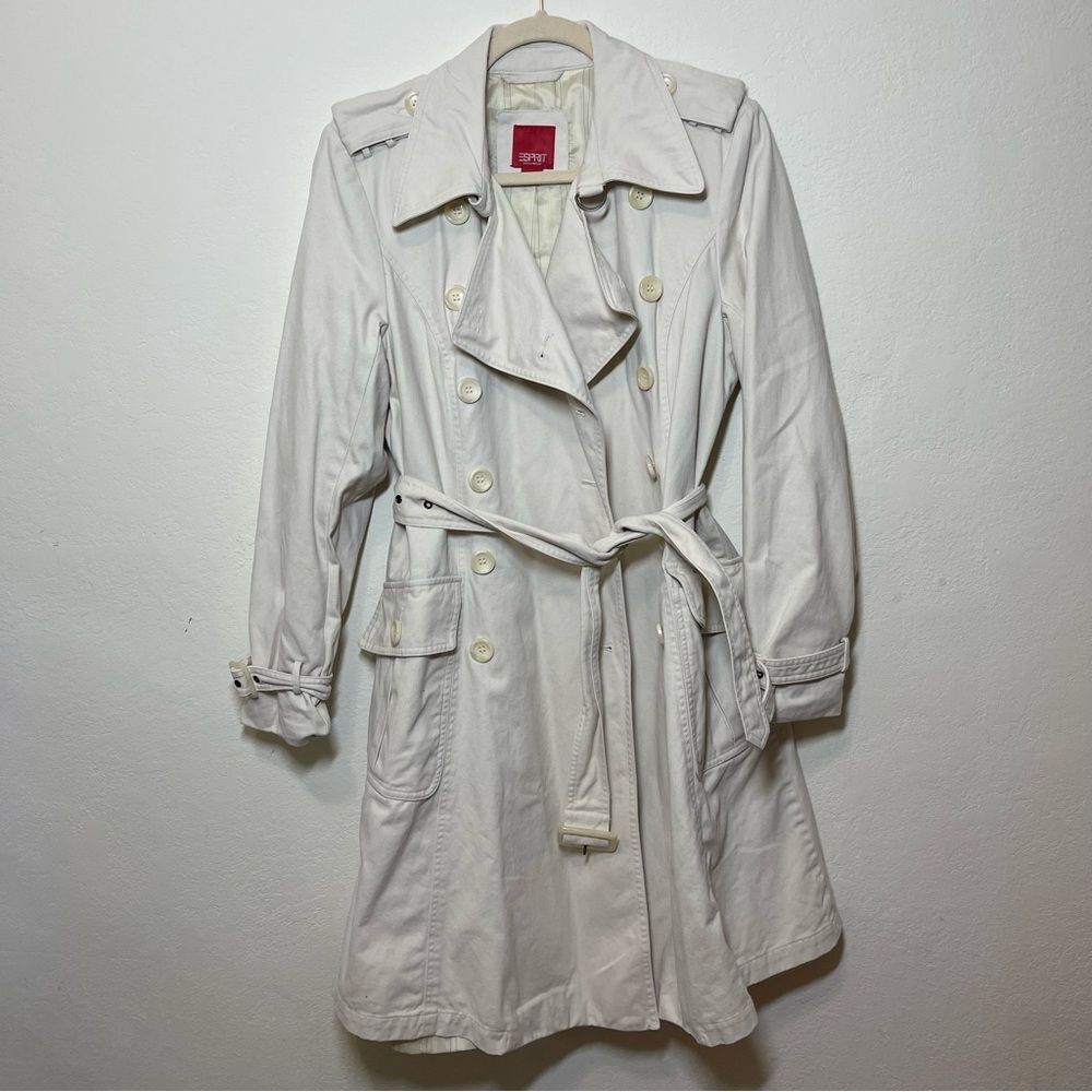 Esprit Outerwear Trench Coat Off White Button Up Belted Size M
